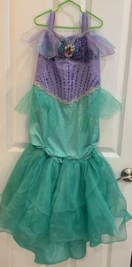 Disney Princess Girls Little Mermaid Ariel Costume Dress Flared Hem Glitter 7/8 - Picture 1 of 7