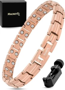 Women's Ultra Strength Magnetic Therapy Bracelet Rose Gold Titanium - Picture 1 of 9