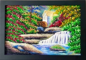 Pintura de gemas naturales/piedras preciosas de casa de vacaciones enclavada en la naturaleza, 12""x8", regalos - Imagen 1 de 1