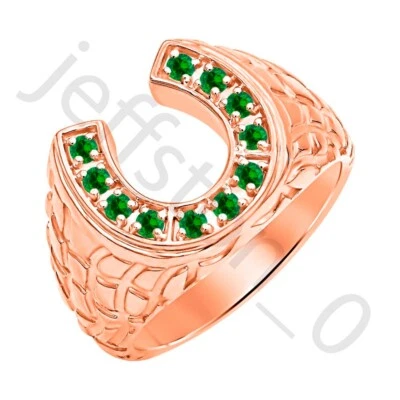0.50 Ctw Lab Created Emerald 14K Rose Gold Plated Horseshoe Men's Ring - Image 1 of 4