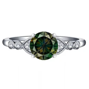 2,10Kt Runden Form Natürlich Grünlich Gelb & Weiß Diamant Ring Im 585er Weißgold - Bild 1 von 3
