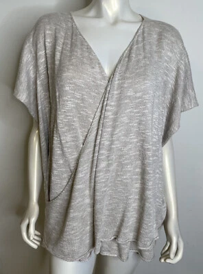 Eskandar Ivory Textured Linen Blend V Neck Top 2 L Vest Sweater Layering Piece - Image 1 of 4