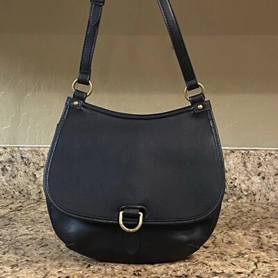 Bolso Bandolera Frye & Co Negro Imitación Cuero Cartera Latón Estampado Acento Nuevo con Etiquetas Foto 1 de 4