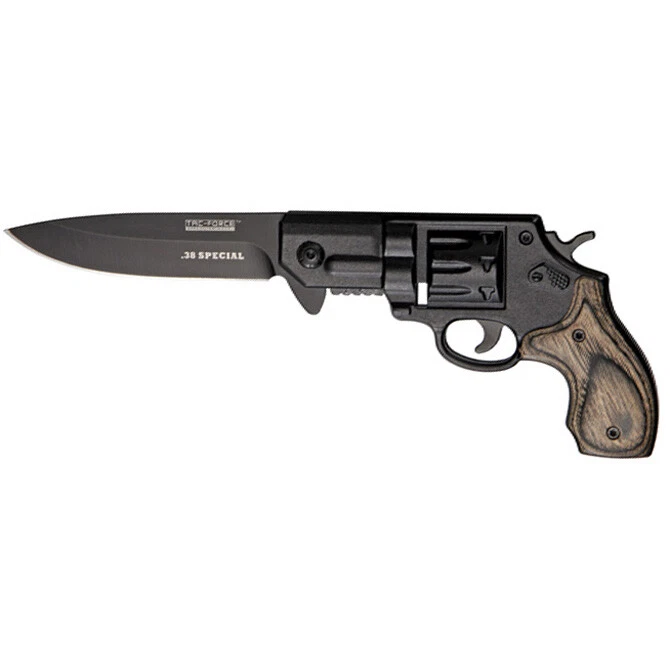 Tac Force Revolver Linerlock A/O Black Aluminum Gray Wood Folding Knife 760BGY - Image 1 of 1