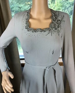 Vintage 1950s / 60s Green-Gray Sequin Beaded Formal Dress Small As Is - Picture 1 of 20