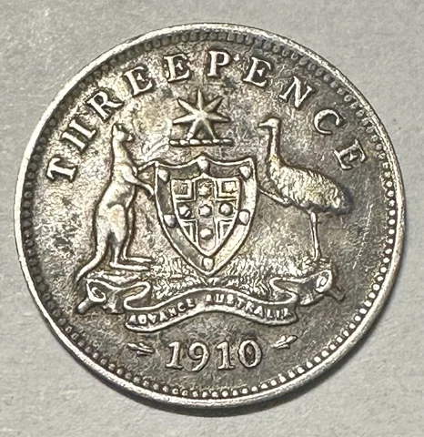 1910 Australia 3 Pence Silver VF Cover
