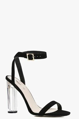 Nuevo en caja Boohoo Mujer Negro Eva Suedette Dos Partes Tacones Cilindros Talla 8 $58 Foto 1 de 3