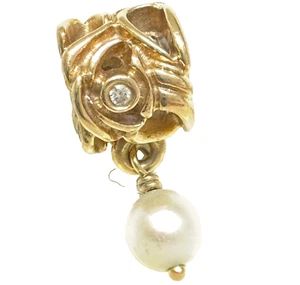 PANDORA Retired 14K Gold Pandora's Secret Pearl Dangle with Diamonds - 750460D - Picture 1 of 8