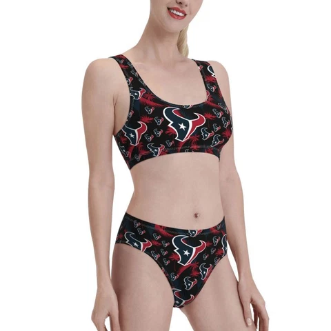 2pcs Houston Texans Women's Elastic Swimsuit Shorts+vest with Chest Pad Cover