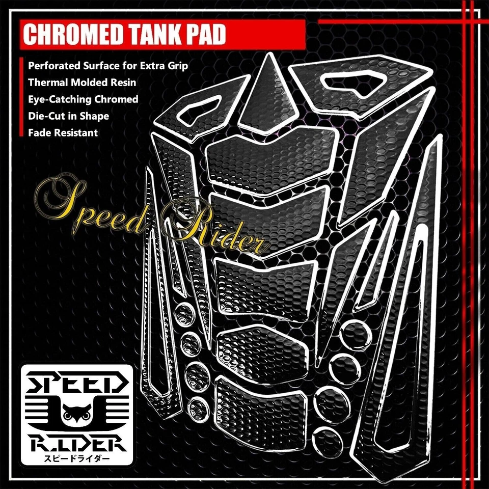 24 PIEZAS 3D PERSONALIZABLE ALMOHADILLA PROTECTORA DE TANQUE DE COMBUSTIBLE CALCOMANÍA PEGATINA BORDE NEGRO/CROMO Foto 1 de 1