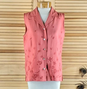 Tommy Bahama sleeveless top peach Size S silk embroidered summer wear button - Picture 1 of 5