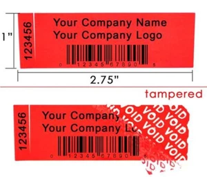 Custom Printing Red Tamper Evident Security Label Seal Sticker Rectangle 2.75x1" - Picture 1 of 1