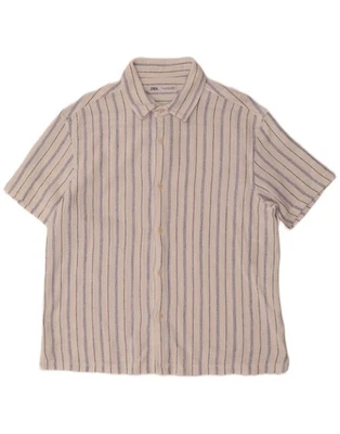 ZARA Mens Short Sleeve Shirt XL White Striped Cotton DY04 - Image 1 of 3