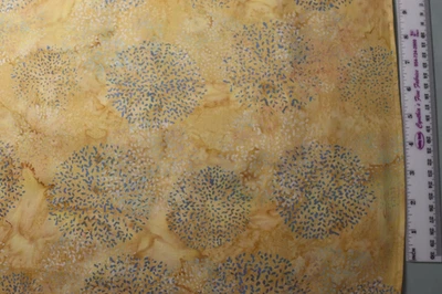 Blue dotted urchin flower on yellow beige tan BATIK cotton quilt fabric  FQ - Image 1 of 2