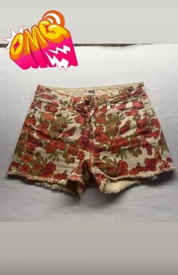 Pantalones Cortos Para Mujer Paige Estampado Floral Denim Corte Talla 27 Naranja/Verde/Crema Foto 1 de 4