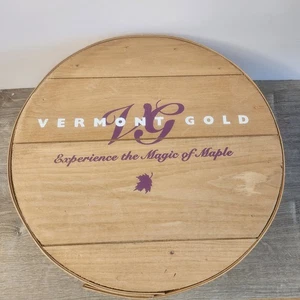 Vermont Gold Experience the Magic of Maple 14” Round X 5 1/2” Wooden Storage Box - Picture 1 of 7