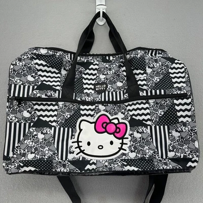 Hello Kitty Monotone Overnight Duffle Bag Black White Travel Gym Shoulder Sanrio - Image 1 of 4