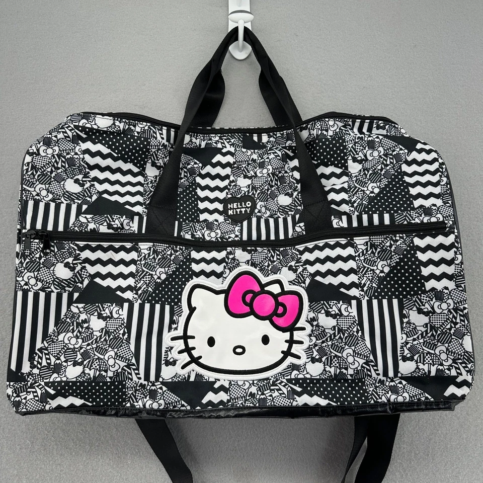 Bolso de Lona Hello Kitty Monotone para Pasar la Noche Negro Blanco Viaje Gimnasio Hombro Sanrio Foto 1 de 4