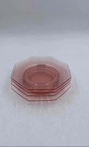 Pink Depression Glass Octagonal Shaped Dessert Salad Serving Plates Lot Of 4 - Picture 1 of 6