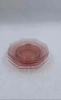 Pink Depression Glass Octagonal Shaped Dessert Salad Serving Plates Lot Of 4 - Image 1 of 4