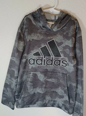 ADIDAS YOUTH Medium (10-12) Hoodie Sweatshirt Gray/Black Kids, Polyester - Image 1 of 4