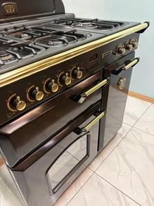 GAS LEISURE CLASSIC 90CM RANGE COOKER IN BLACK AND BRASS, Ref--ED258 - Picture 1 of 11