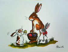 H.Schmidt conejo *buscar huevos de Pascua * Pascua pc cesta madre niños conejo decoración acuarela