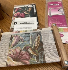 Dimensions Hummingbird Drama Mini Needlepoint Kit-5 " X 5 "& MINI SCROLL FRAME - Picture 1 of 6