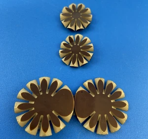 BUTTONS & BELT BUCKLE lot vintage 1920s 1930s dress set Celluloid brown flowers - Picture 1 of 8