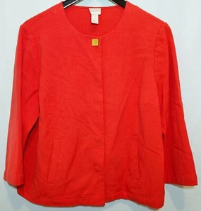 Chico's Front Snap Closure Pleated Back Suit Jacket Orange Coral Size 2 - Picture 1 of 6