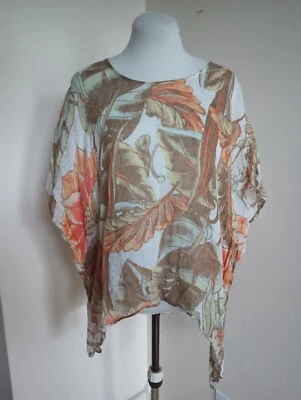Chico’s S/M Linen Floral Tropical Side Slits Multi Poncho Caftan Tunic Size S/M - Image 1 of 4