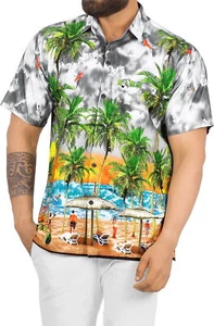 LA LEELA Mens Hawaiian Short Sleeve Button Down Shirts XL Water Surfing, Grey - Picture 1 of 3