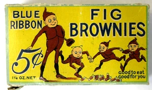 Palmer Cox 1920's Blue Ribbon FIG BROWNIES empty 1.25 oz. 5¢ candy box mc - Picture 1 of 10
