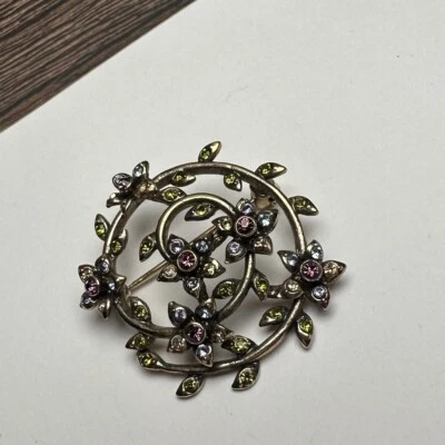 Золотистая брошь со стразами Monet заколка цветок вихрь синий зеленый фиолетовый и т. д. - Изображение 1 из 4