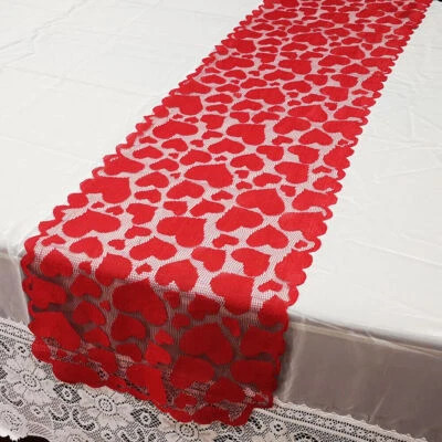 14"x72" Red Heart Vintage Embroidered Lace Table Runner Rectangle Dresser Scarf - Image 1 of 4