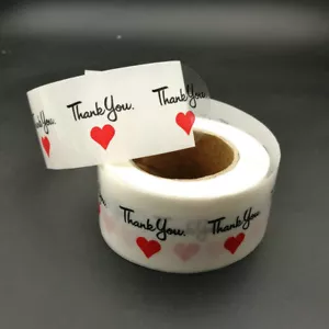 1.18" Round Thank You Transparent Stickers with Red Heart Labels 2,000 Per Roll - Picture 1 of 9