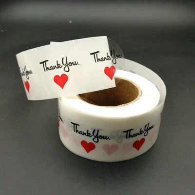 1.18" Round Thank You Transparent Stickers with Red Heart Labels 2,000 Per Roll - Image 1 of 4