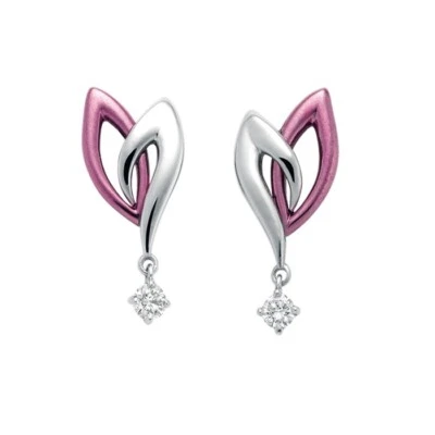 18K 紫色黄金、白金 900 和钻石“cierin”品牌耳环 来自日本 — 第 1/2 张图片