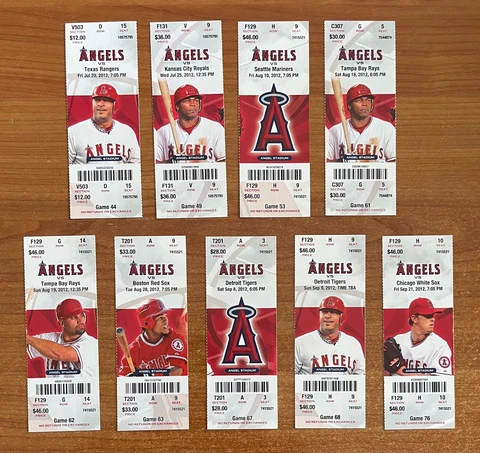 Lot of 9 - 2012 MIKE TROUT HOME RUN FULL TICKETS - LOS ANGELES ANGELS BASEBALL Cover