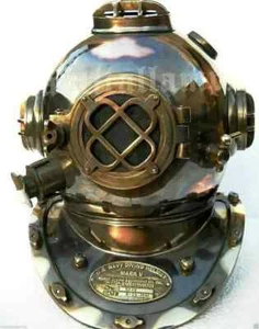 Casco de buceo Mark V Deep Sea Scuba 18" tamaño completo antiguo de latón de la Marina de los Estados Unidos - Imagen 1 de 7