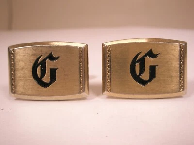 G Monogram Old English Font Initial Letter Name Vintage HICKOK USA Cuff Links - Image 1 of 4