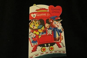 Vintage TROLLY, Duck, Lion, Bear Valentine Card c. 1950s - Bild 1 von 7