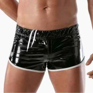 TOF Paris Vinyl Fetish Shorts Black/White Stripe Gay Mens Fetish Kinky Clubwear - Picture 1 of 8