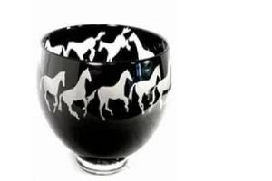 Correia Glass "Black and White Horses" BOWL 8545 LA - Picture 1 of 1