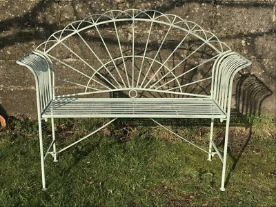 THE SOMERSET SHOP 4' Arched Light Sage Green Two Seater Garden Metal Bench Seat Wrought Iron Style
