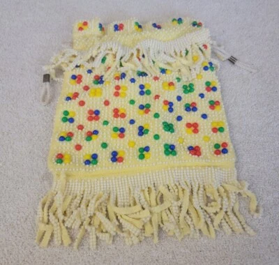 Vintage 1970's Beaded Drawstring Purse Hand Bag - Image 1 of 4