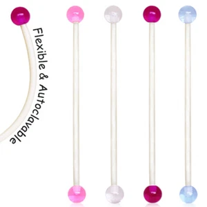 1 - 2" White BioFlex Pregnancy Navel Ring with UV Coated Acrylic Ball 50mm T216 - Picture 1 of 1