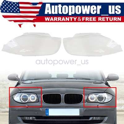For BMW E81 E82 E87 E88 1-SERIES & 1M 2003-11 Pair Headlight Cover Headlamp Lens - Image 1 of 4