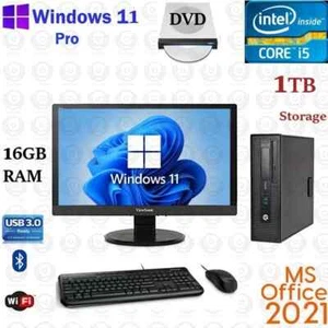 Windows 11 HP i5 3.2 ghz 1TB 16GB RAM Dual 22 WiFi Desktop Computer PC Office21 - Picture 1 of 1