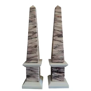 Coppia di Obelischi in Marmo Rosso Luana Striato Bianco Carrara Design H 25cm - Picture 1 of 4
